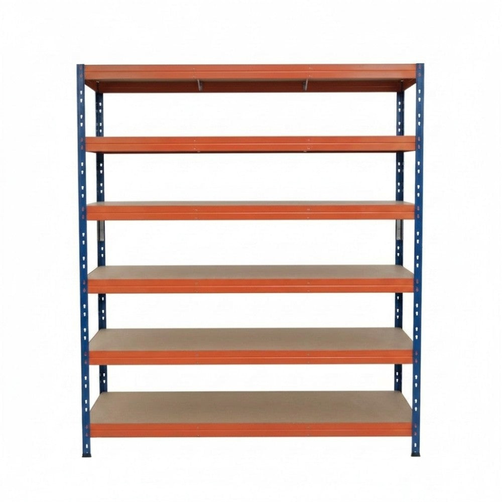Metallregal Rivet DTD 252x150x60 cm, 6 Ebenen, blau-orange lackiert