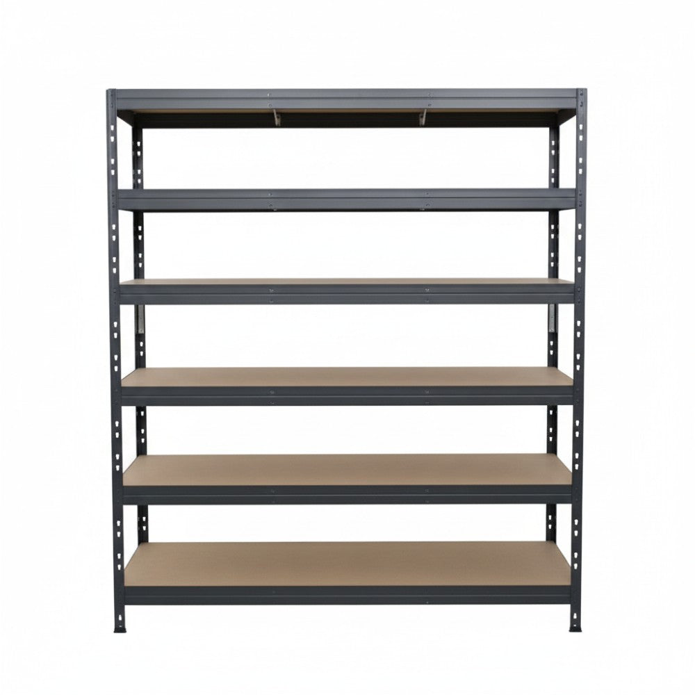 Estantería metálica sin tornillos RIVET PRO con tablero aglomerado 252x150x60cm 6 niveles gris