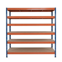 Estantería metálica sin tornillos RIVET PRO con tablero aglomerado 252x180x60cm 6 niveles azul naranja