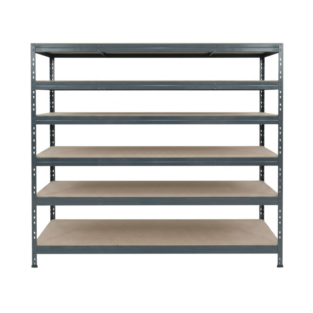 Estantería metálica sin tornillos RIVET PRO con tablero aglomerado 252x180x60cm 6 niveles gris