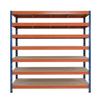 Estantería metálica sin tornillos RIVET PRO con tablero aglomerado 252x180x60cm 7 niveles azul naranja