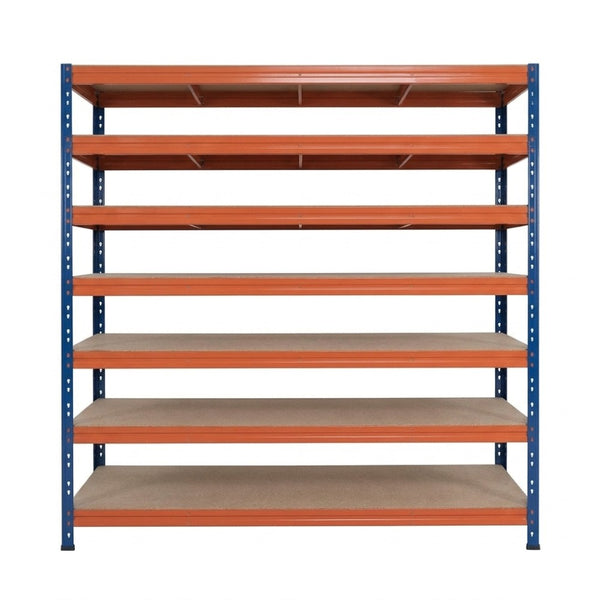 Kék-narancs fém polc Rivet DTD 252x180x45 cm, 7 szinttel