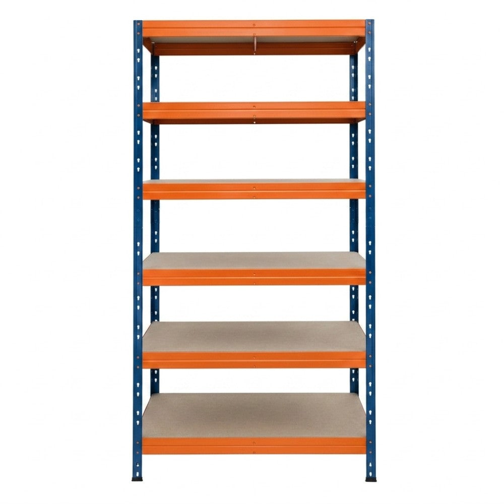 Estantería metálica sin tornillos RIVET PRO con tablero aglomerado 252x90x60cm 6 niveles azul naranja