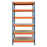 Estantería metálica sin tornillos RIVET PRO con tablero aglomerado 252x90x60cm 6 niveles azul naranja