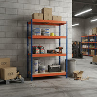 Schwerlastregal RIVET PRO 252x150x60cm Spanplatte 6 Böden Blau-Orange