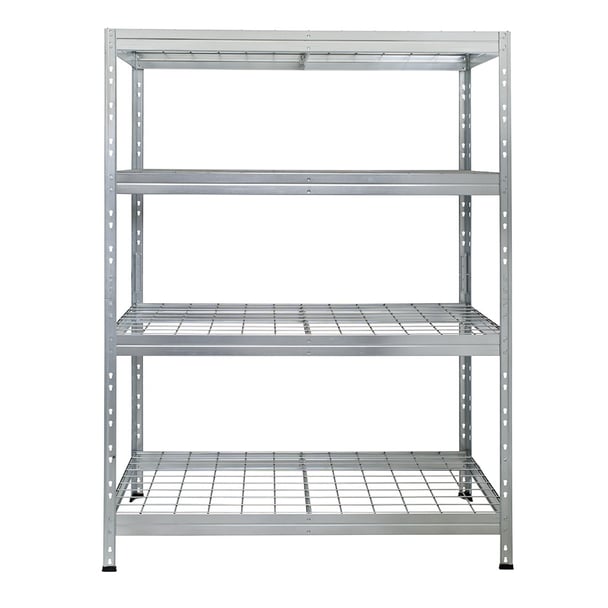 Přední pohled na galvanizovaný drátěný regál Rivet Pro 120 cm se 4 policemi