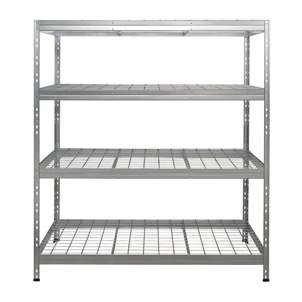 Vorderansicht des galvanisierten Rivet Pro Drahtregals 150 cm mit 4 Ebenen
