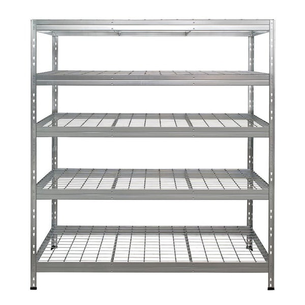 Vorderansicht des galvanisierten Rivet Pro Drahtregals 150 cm mit 5 Ebenen