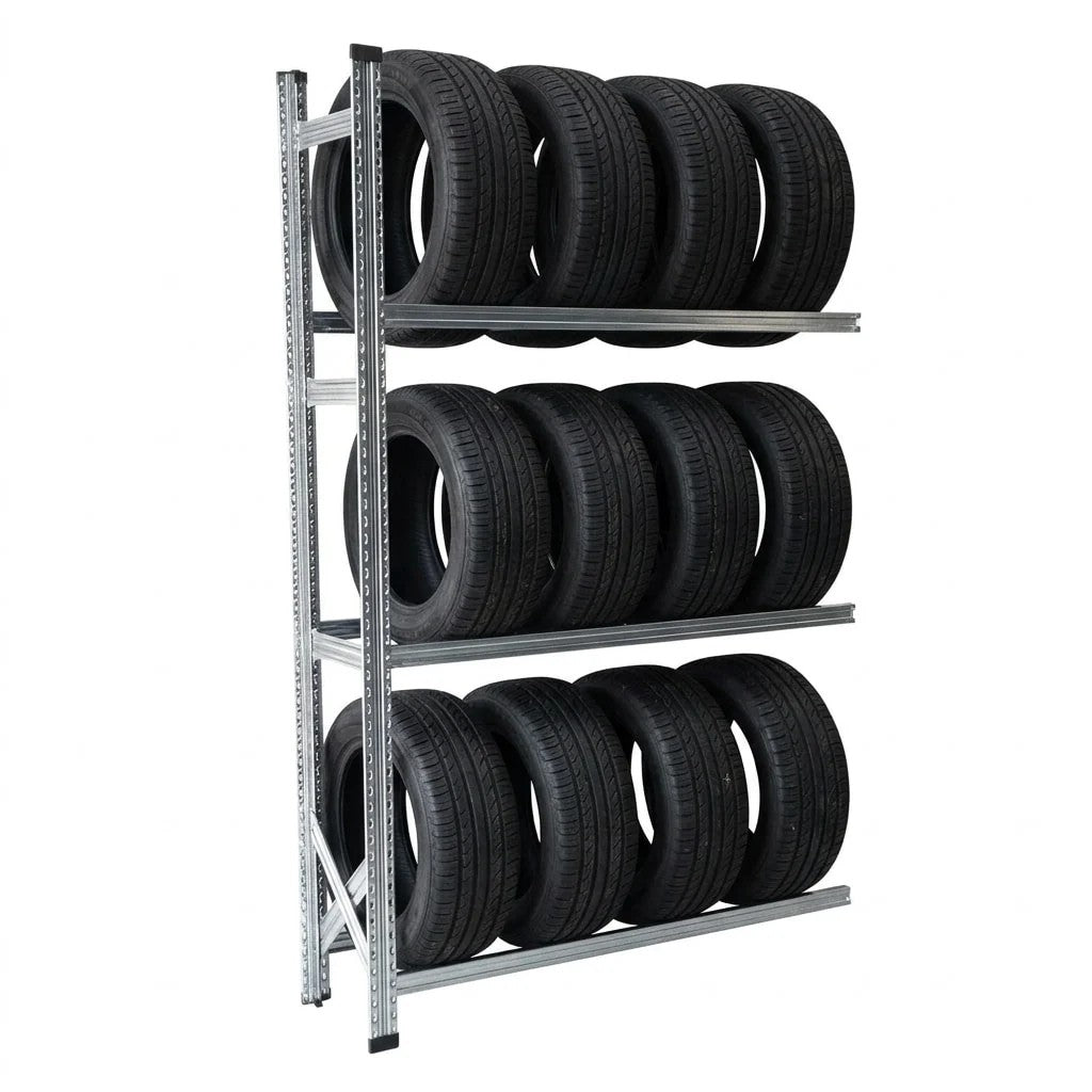 Gumiabroncs állvány alapmodul, 1972×1124×35 mm, 3 szint, fém polccal, 100 kg/polc, horganyzott