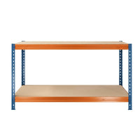 Werkbank Bullrack Rivet Pro blau-orange mit Drahteinsatz, Frontansicht
