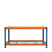 Werkbank Bullrack Rivet Pro blau-orange mit Drahtkorb, Drahtfrontansicht